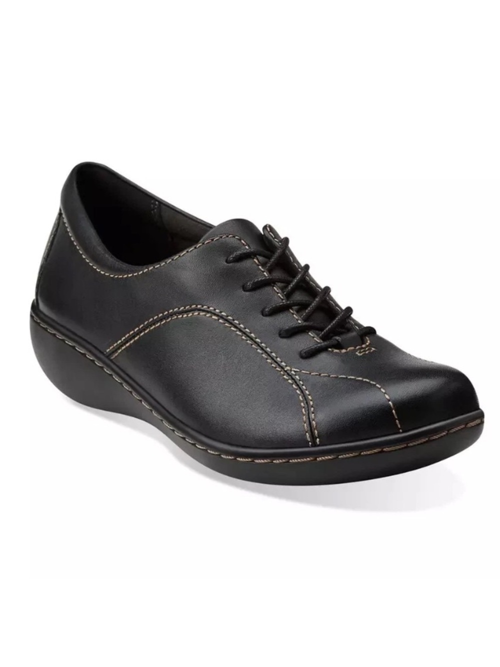 Clarks Black Leather Ashland Pearl Lace-Up Shoes Sz 9 NEW Comfort Oxford Casual